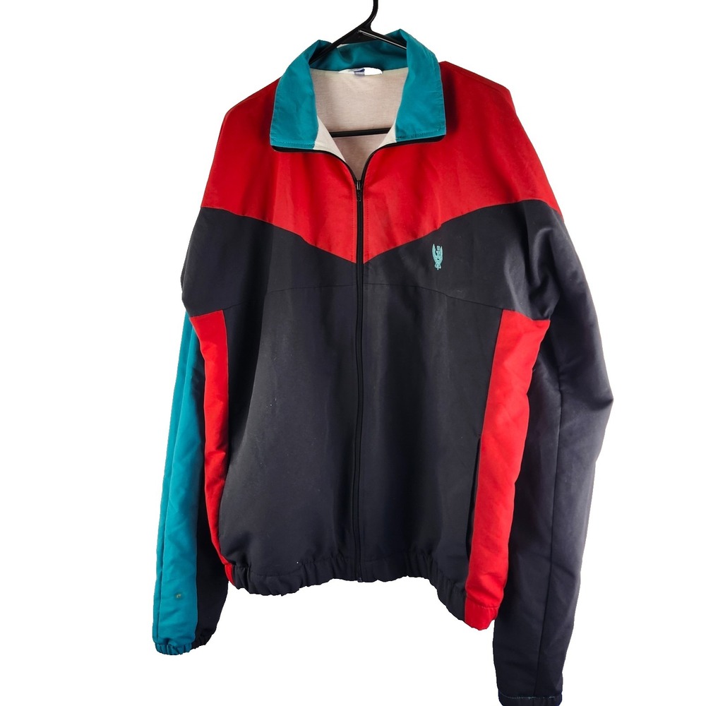 VTG Zwickel Track Lined Windbreaker Jacket LG Tall Black‎ Color Block Yacht 80s